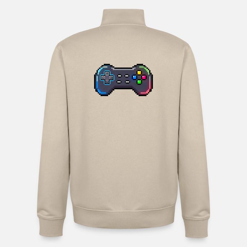 Manette rétro style Neon Pixel - Sweat zippé unisexe en coton bio Stanley/Stella - beige crème