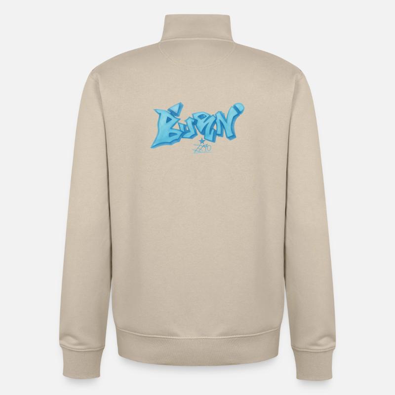 Style graffiti bleu Bevin - Sweat zippé unisexe en coton bio Stanley/Stella - beige crème