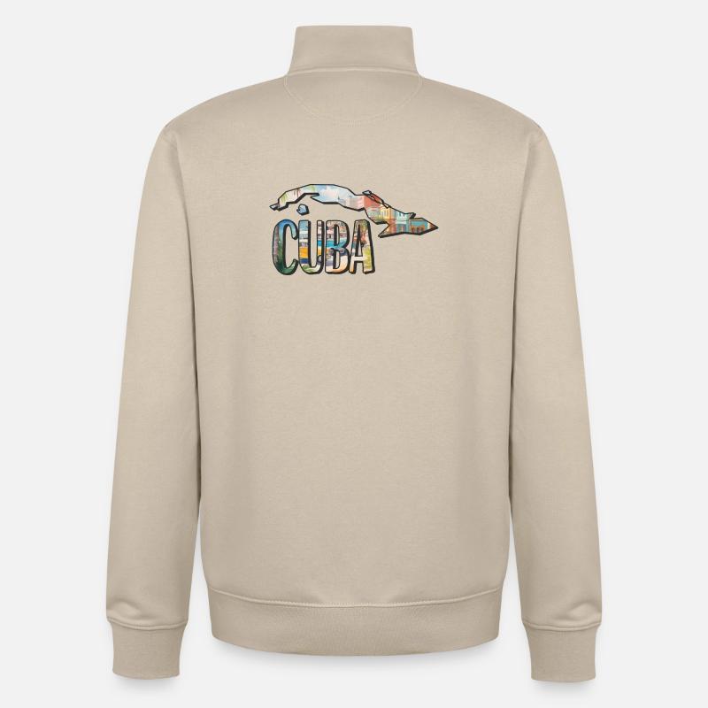 Carte à l’aquarelle de Cuba - Sweat zippé unisexe en coton bio Stanley/Stella - beige crème