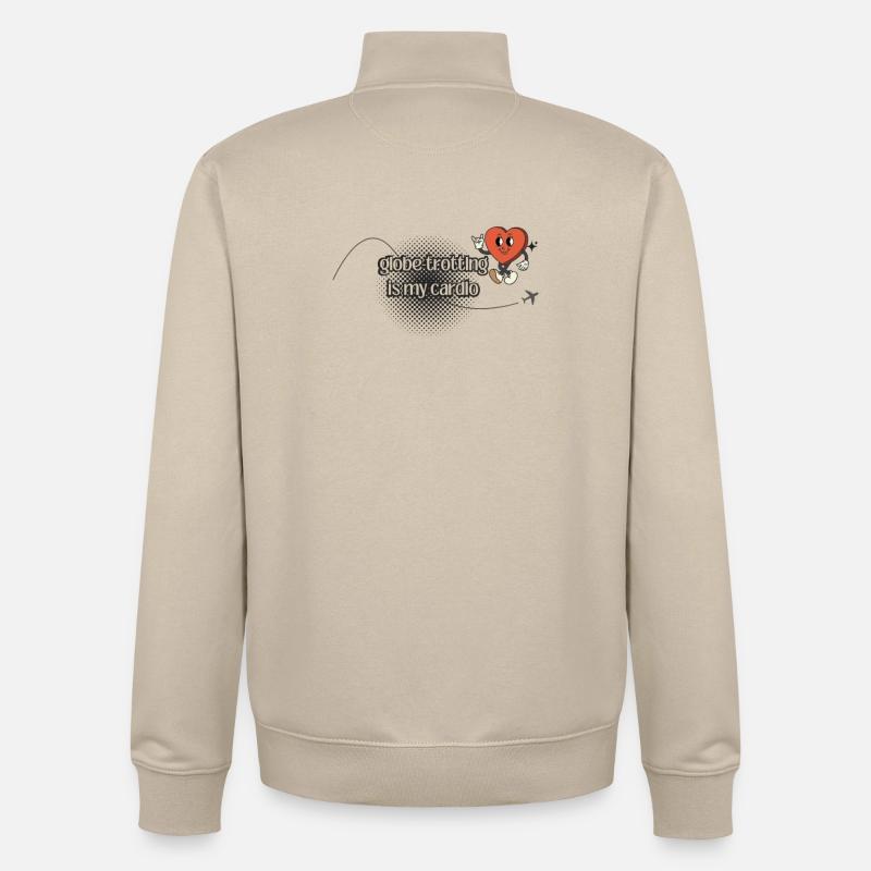 Le globe-trotter, c’est mon cardio - Sweat zippé unisexe en coton bio Stanley/Stella - beige crème