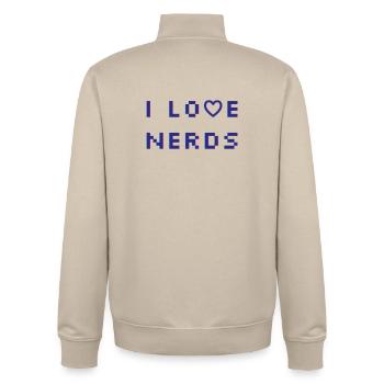 I love Nerds - Unisex Organic Zip Sweatshirt by Stanley/Stella - desert dust - Back - AI Model Male 185 dark (185cm)