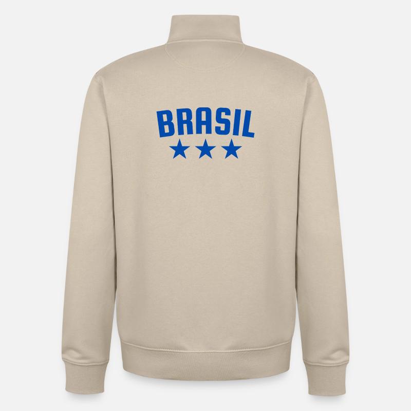 Brésil 3 étoiles Design Blue - Sweat zippé unisexe en coton bio Stanley/Stella - beige crème
