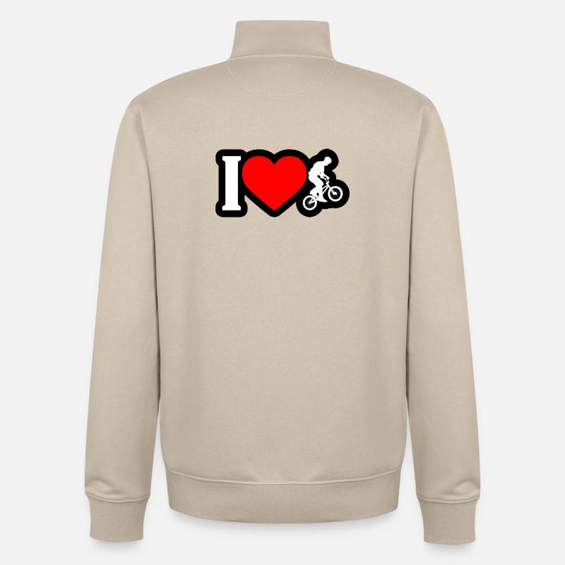 Silhouette de vélo I Heart - Sweat zippé unisexe en coton bio Stanley/Stella - beige crème