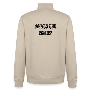 What’s the Craic? - Unisex Organic Zip Sweatshirt by Stanley/Stella - desert dust - Back - AI Model Male 185 dark (185cm)