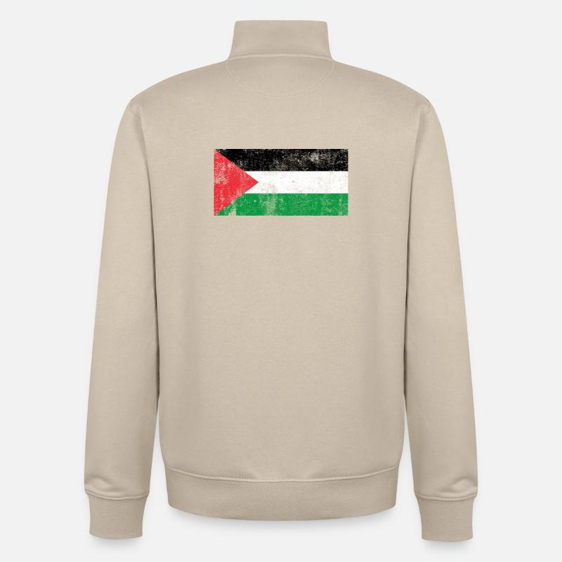 Drapeau de la Palestine drapeau Grunge Retro Vintage - Sweat zippé unisexe en coton bio Stanley/Stella - beige crème