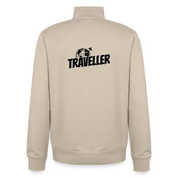 Weltenbummler - Traveller - Reisender - Unisex Organic Zip Sweatshirt von Stanley/Stella - Cremebeige - Hinten - AI Model Male 185 dark (185cm)