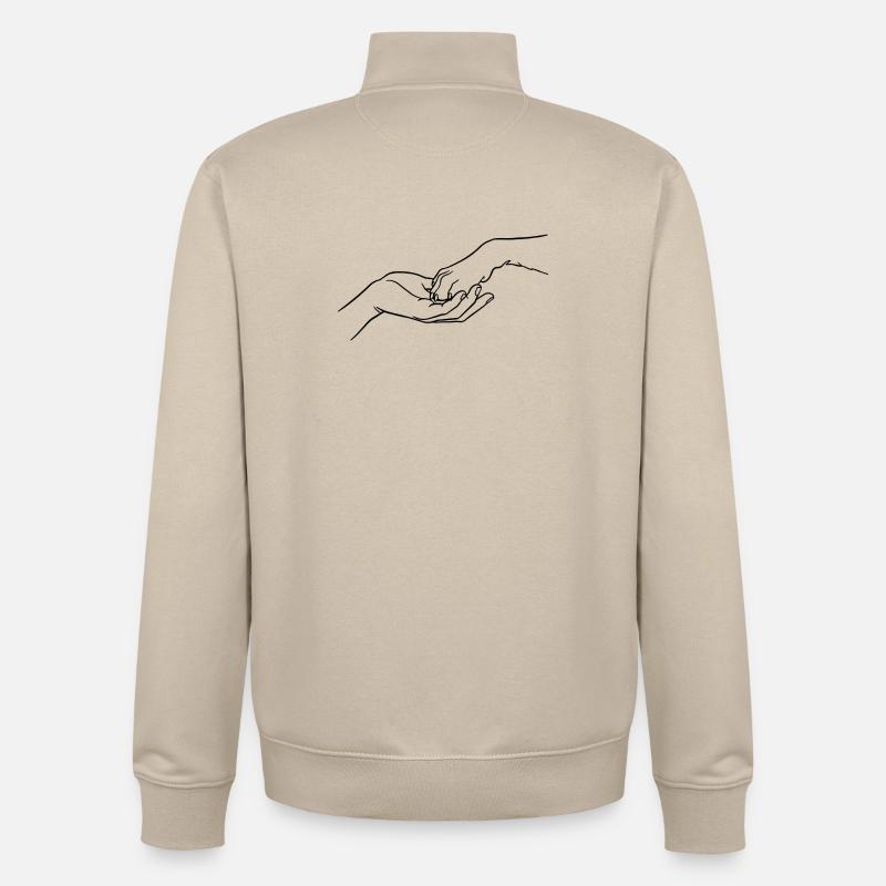 « Éternellement connectés » (patte en main) - Sweat zippé unisexe en coton bio Stanley/Stella - beige crème