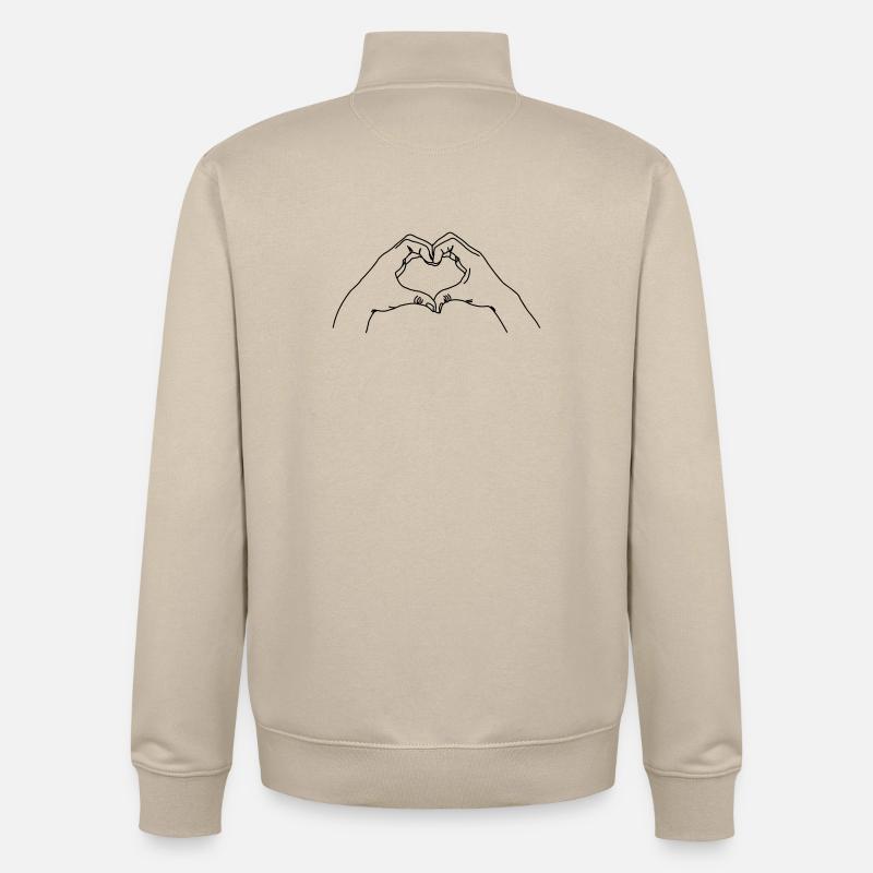 Geste de la main AMOUR - Sweat zippé unisexe en coton bio Stanley/Stella - beige crème