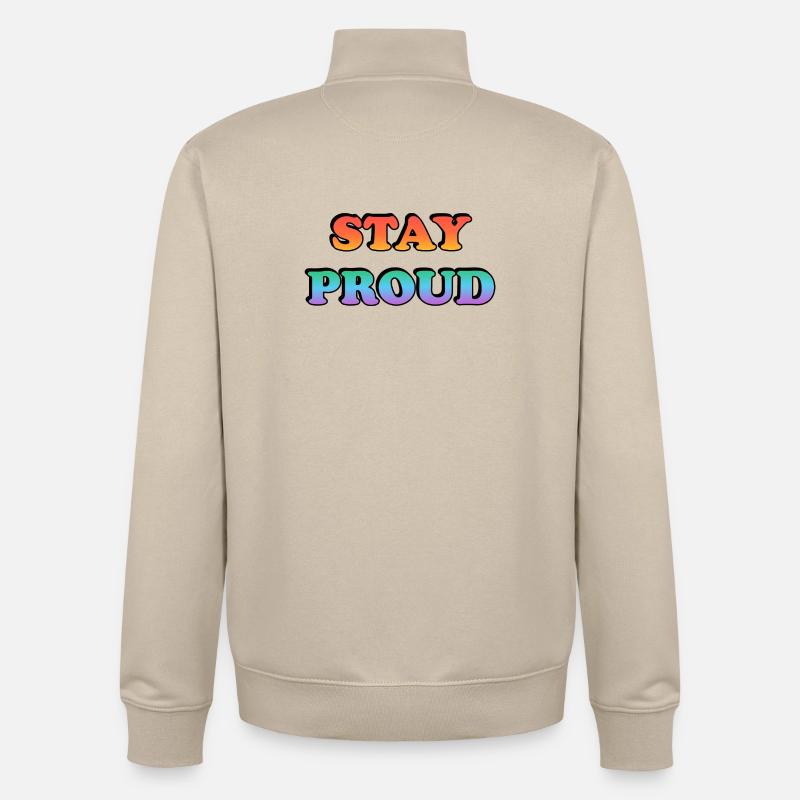 Stay Proud Rainbow Text - Unisex Organic Zip Sweatshirt by Stanley/Stella - desert dust