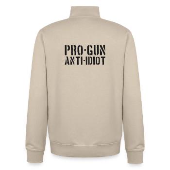 Pro-guns, anti-idiot - Unisex Organic Zip Sweatshirt by Stanley/Stella - desert dust - Back - AI Model Male 185 dark (185cm)