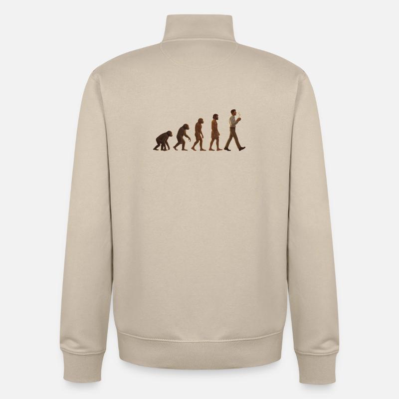 Evolutionsreise: Von Affe zu kaffeetrinkenden Mann - Unisex Organic Zip Sweatshirt von Stanley/Stella - Cremebeige