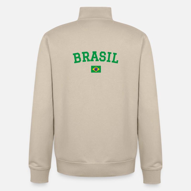 Drapeau du Brésil Conception Vert - Sweat zippé unisexe en coton bio Stanley/Stella - beige crème