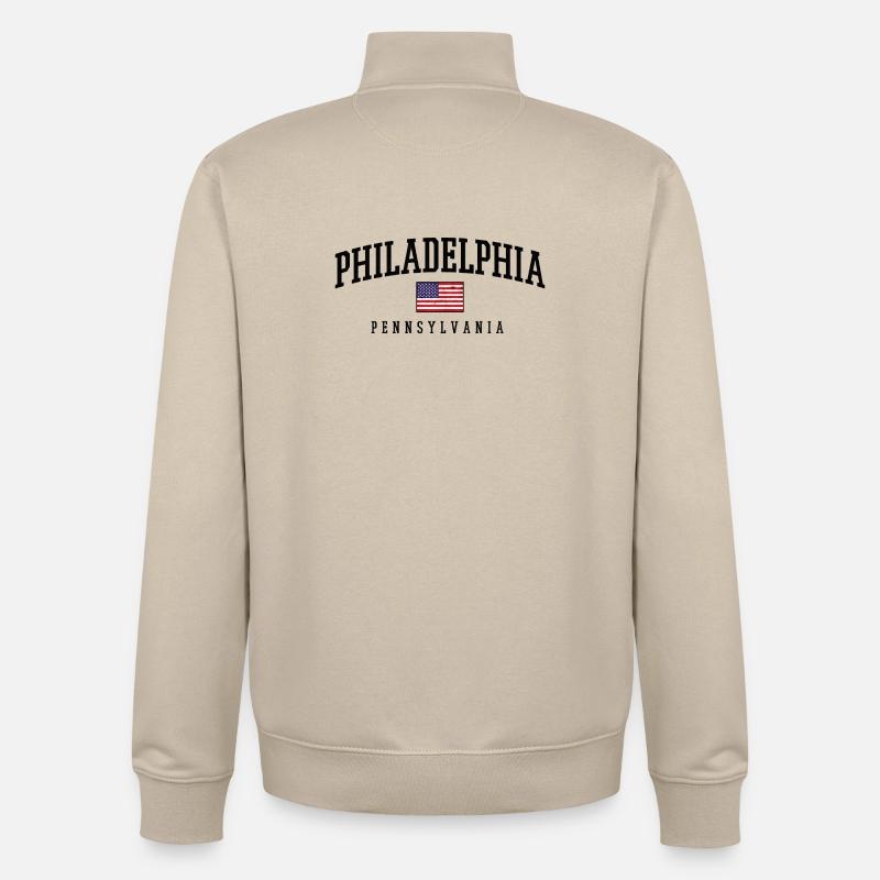 Drapeau vintage de Philadelphie, Pennsylvanie - Sweat zippé unisexe en coton bio Stanley/Stella - beige crème