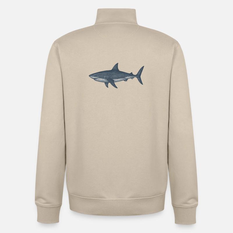 Illustration de requin des profondeurs - Sweat zippé unisexe en coton bio Stanley/Stella - beige crème