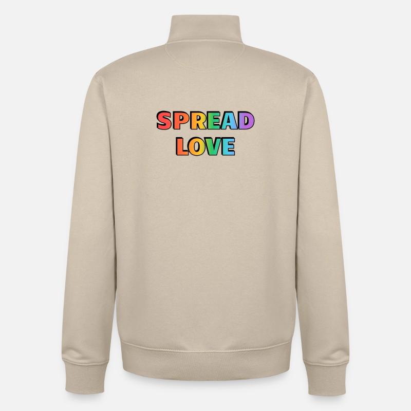 Typographie arc-en-ciel Spread Love - Sweat zippé unisexe en coton bio Stanley/Stella - beige crème