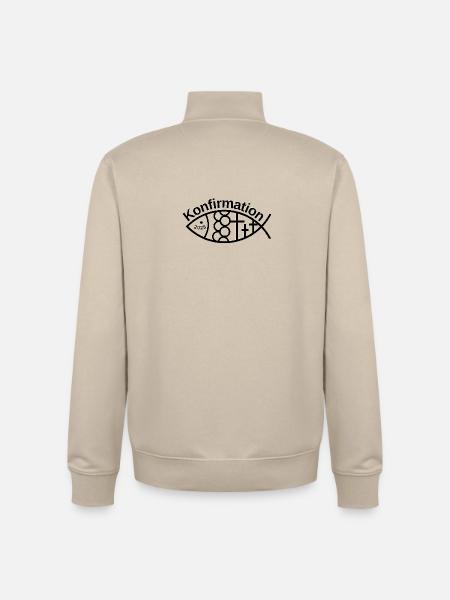 Konfirmation 2025 Jesusfisk med 3 kors - Stanley/Stella unisex sweatshirt med lynlås i økologisk - cremebeige