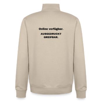 Available online. Printed tangible. - Unisex Organic Zip Sweatshirt by Stanley/Stella - desert dust - Back - AI Model Male 185 dark (185cm)