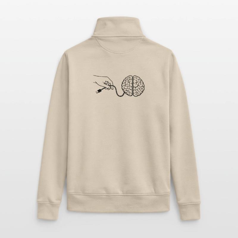 Brain Head Cable Connector Artificial Intelligence Unisex Organic Zip Sweatshirt by Stanley/Stella