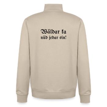 Wäldar ka nüd jedar sin! - Unisex Organic Zip Sweatshirt by Stanley/Stella - desert dust - Back - AI Model Male 185 dark (185cm)