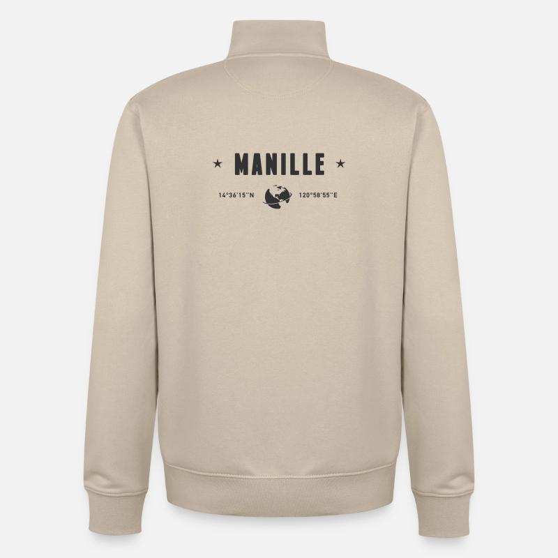 Manille Philippines Coordonnées Terre - Sweat zippé unisexe en coton bio Stanley/Stella - beige crème