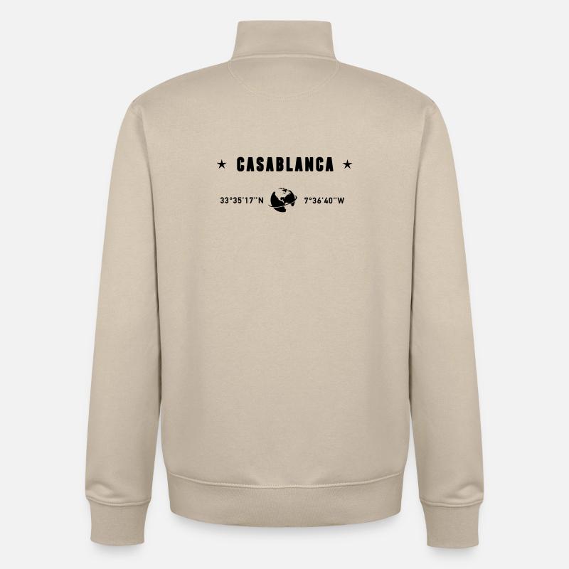 Casablanca Maroc Coordonnées Planète Terre - Sweat zippé unisexe en coton bio Stanley/Stella - beige crème