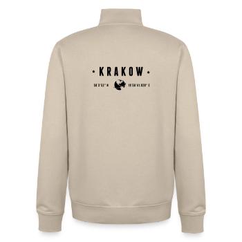 Krakow GPS Coordinates Globe Modern Typography - Unisex Organic Zip Sweatshirt by Stanley/Stella - desert dust - Back - AI Model Male 185 dark (185cm)