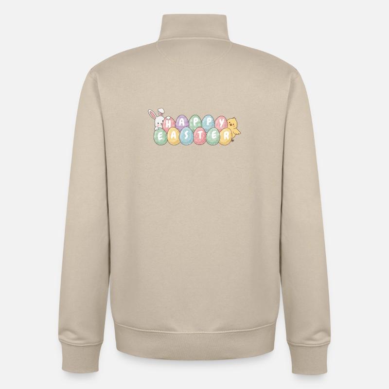 Cute Easter Bunny Chick and Eggs - Unisex Organic Zip Sweatshirt by Stanley/Stella - desert dust