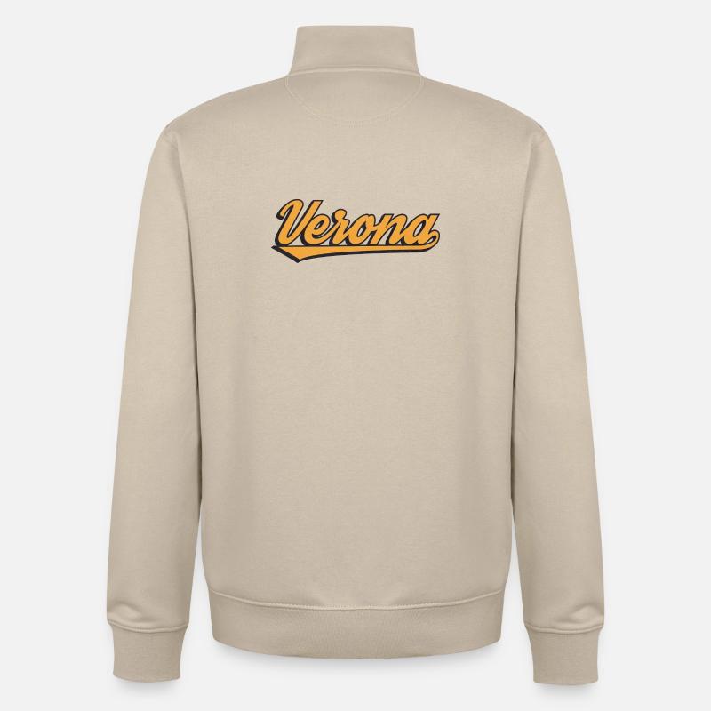 Logo rétro script de Vérone - Sweat zippé unisexe en coton bio Stanley/Stella - beige crème