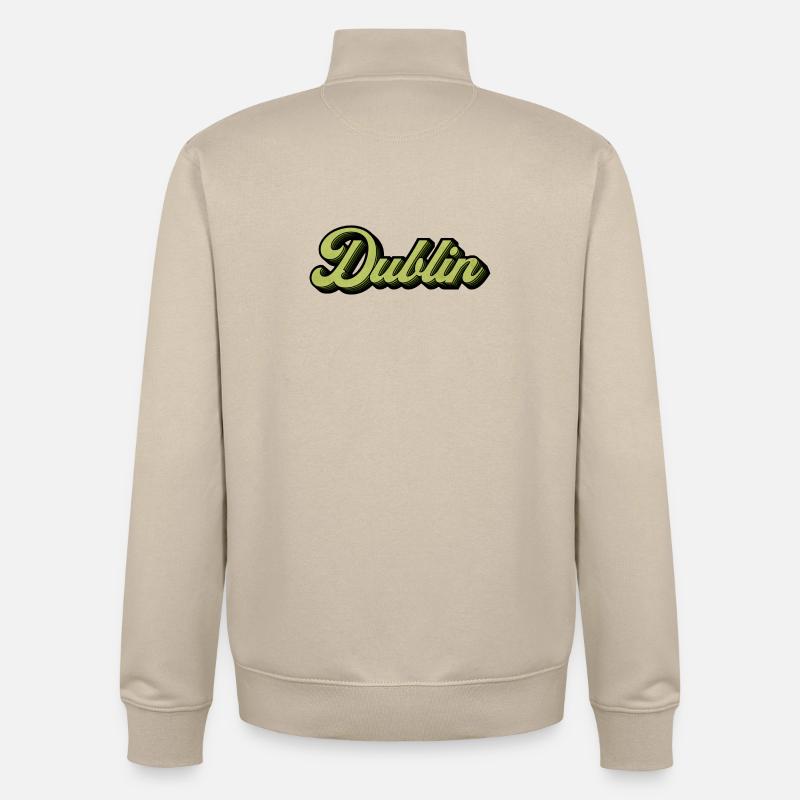 Dublin Retro Script in Lime - Sweat zippé unisexe en coton bio Stanley/Stella - beige crème