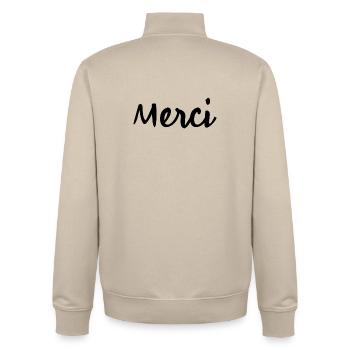 VIELEN DANK. GELIEBTE. MEISTER. DANKE HERRIN - Unisex Organic Zip Sweatshirt von Stanley/Stella - Cremebeige - Hinten - AI Model Male 185 dark (185cm)