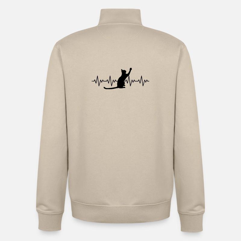 Katze EKG Herzfrequenz Herzschlag - Unisex Organic Zip Sweatshirt von Stanley/Stella - Cremebeige