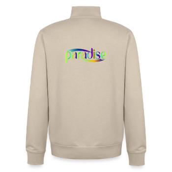 Conception du scénario Paradise Rainbow - Sweat zippé unisexe en coton bio Stanley/Stella - beige crème - Dos - AI Model Male 185 dark (185cm)