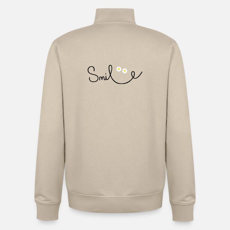 Sourire fleuri en écriture cursive - Sweat zippé unisexe en coton bio Stanley/Stella - beige crème