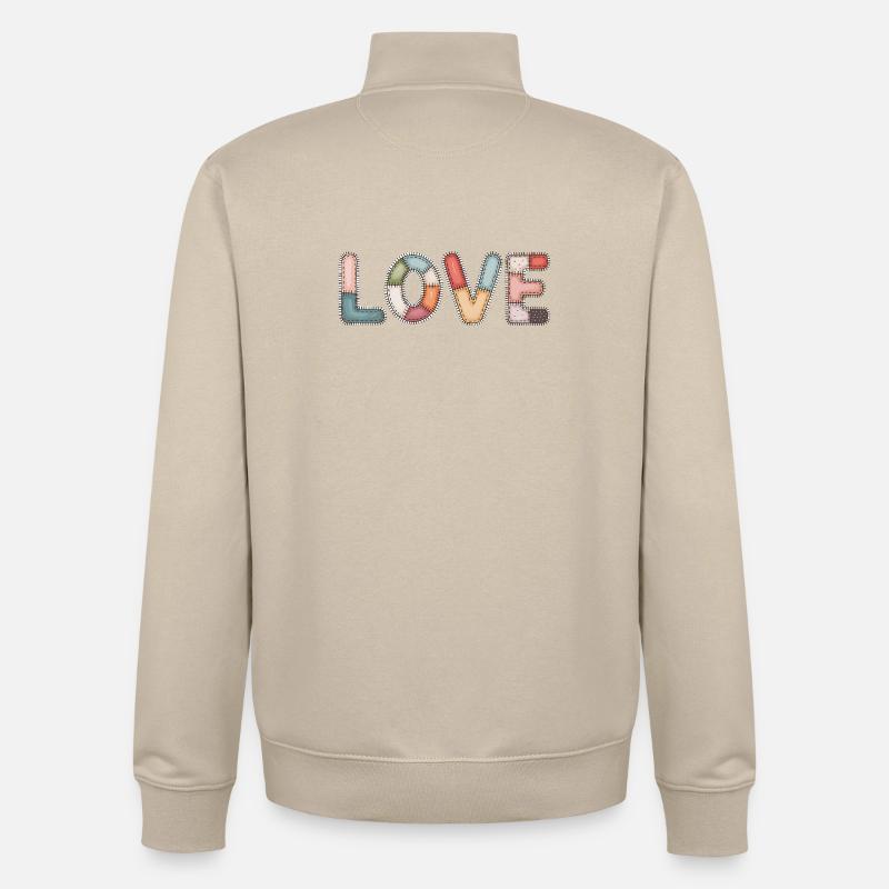 Love Patchwork Nähen Handarbeit Design - Unisex Organic Zip Sweatshirt von Stanley/Stella - Cremebeige