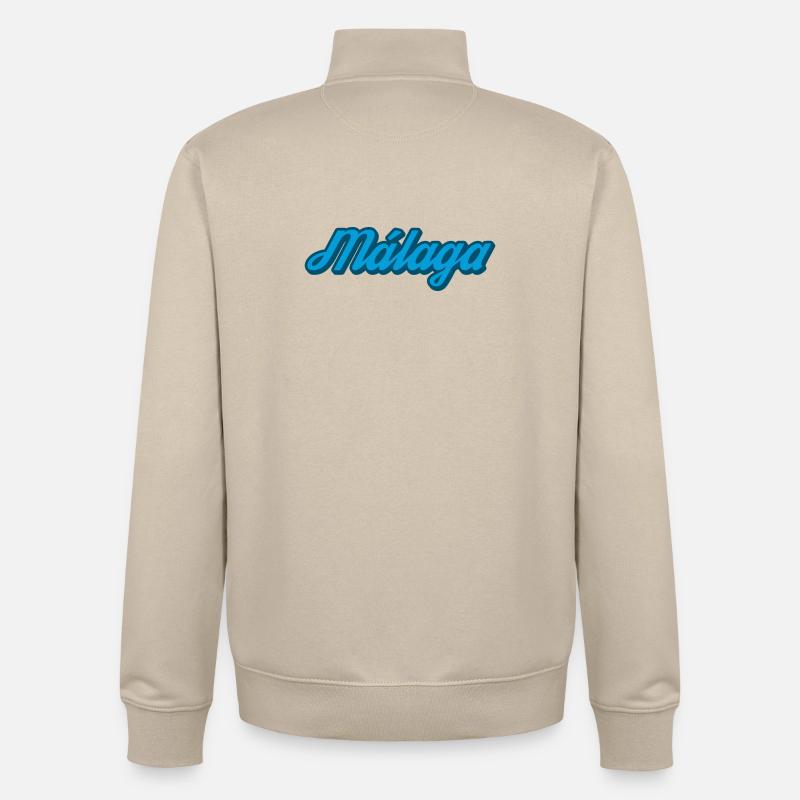 Malaga Coastal Script Bleu - Sweat zippé unisexe en coton bio Stanley/Stella - beige crème