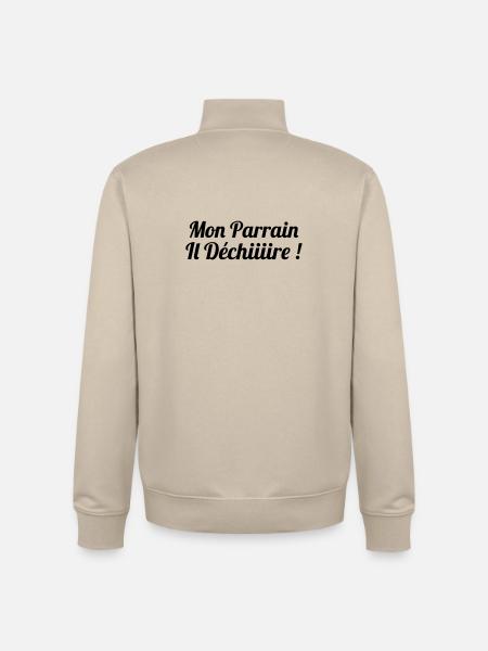 Mon Parrain il déchiiire ! - Sweat zippé unisexe en coton bio Stanley/Stella - beige crème