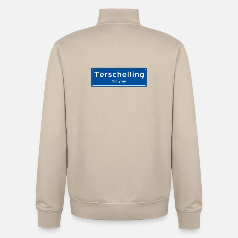 Panneau toponymique Terschelling - Sweat zippé unisexe en coton bio Stanley/Stella - beige crème
