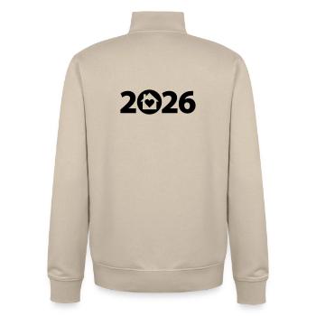 Constructeur 2026, Fête de pendaison de crémaillère 2026, Maison 2026 - Sweat zippé unisexe en coton bio Stanley/Stella - beige crème - Dos - AI Model Male 185 dark (185cm)