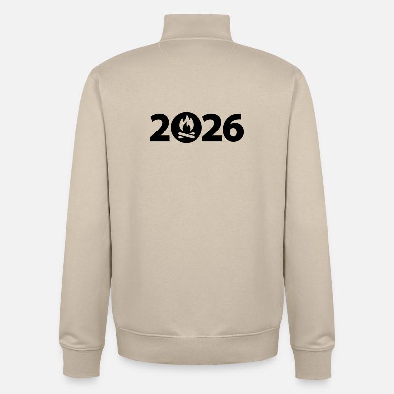 Feu de camp 2026, Camping 2026 - Sweat zippé unisexe en coton bio Stanley/Stella - beige crème