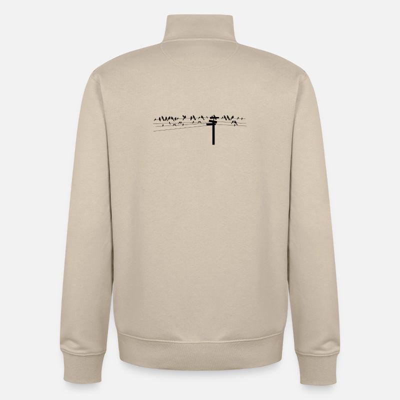 Vögel sitzen gemeinsam auf einer Stromleitung - Unisex Organic Zip Sweatshirt von Stanley/Stella - Cremebeige