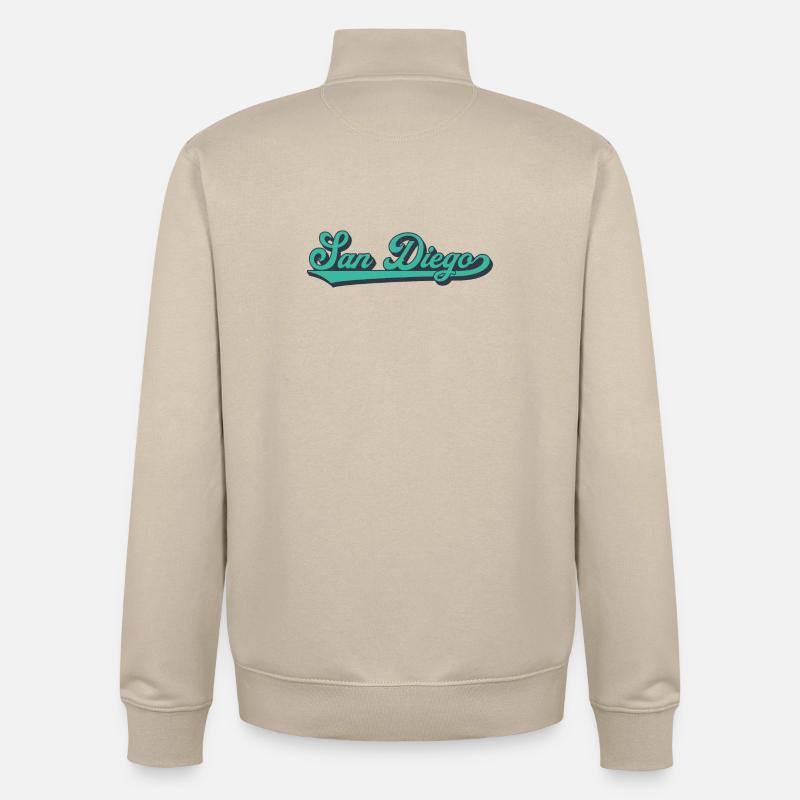 San Diego Script Vague Rétro - Sweat zippé unisexe en coton bio Stanley/Stella - beige crème