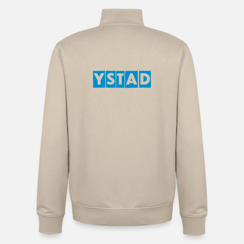 Ystad – Conception de texte bleu - Sweat zippé unisexe en coton bio Stanley/Stella - beige crème