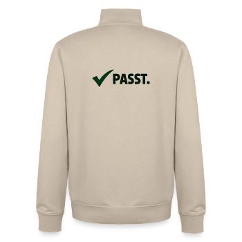 I am good. Minimal Meme Statement T-Shirt - Unisex Organic Zip Sweatshirt by Stanley/Stella - desert dust - Back - AI Model Male 185 dark (185cm)