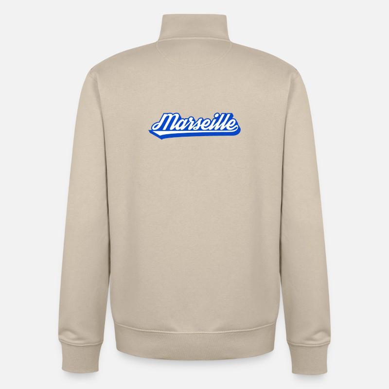 Marseille Rétro Blue Script - Sweat zippé unisexe en coton bio Stanley/Stella - beige crème