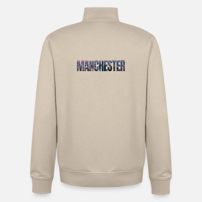 Manchester Skyline in Textfassade - Unisex Organic Zip Sweatshirt von Stanley/Stella - Cremebeige