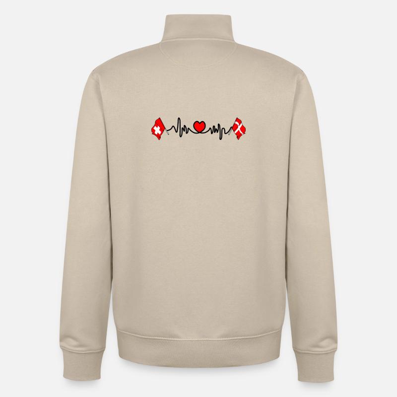 Cardio coeur Drapeau Suisse, drapeau Danemark - Sweat zippé unisexe en coton bio Stanley/Stella - beige crème