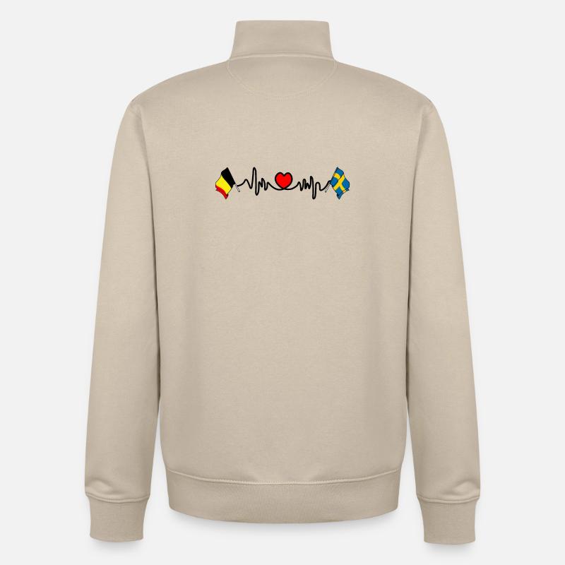 Cardio heart Drapeau Belgique, drapeau Suède - Sweat zippé unisexe en coton bio Stanley/Stella - beige crème
