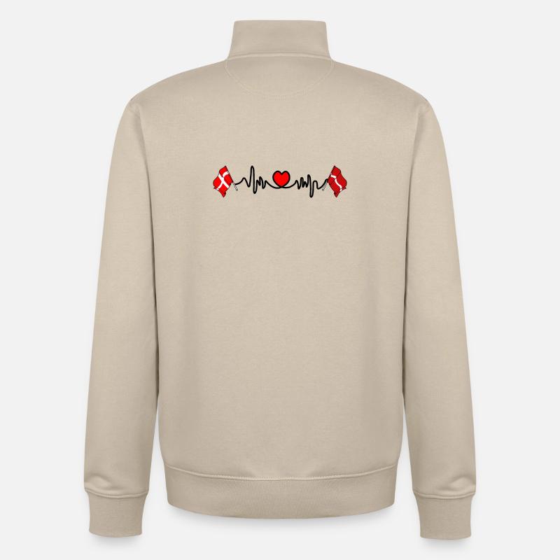 Cardio heart Drapeau Danemark, drapeau Lettonie - Sweat zippé unisexe en coton bio Stanley/Stella - beige crème
