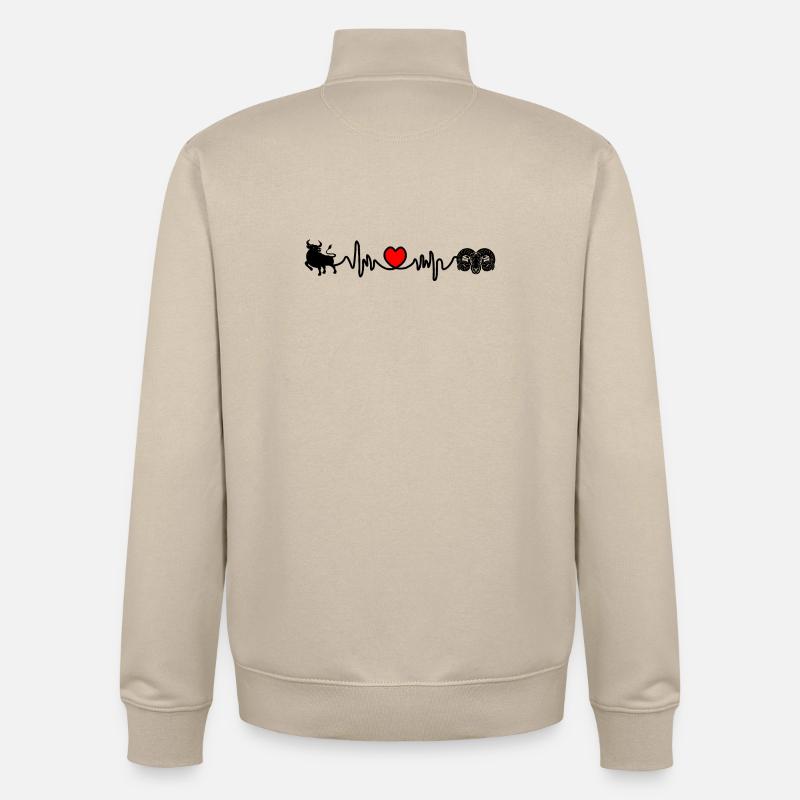 Fréquence cardiaque cardio Taureau Bélier - Sweat zippé unisexe en coton bio Stanley/Stella - beige crème
