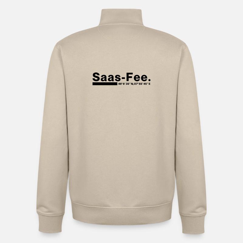 Coordonnées Saas-Fee Valais, Suisse - Sweat zippé unisexe en coton bio Stanley/Stella - beige crème